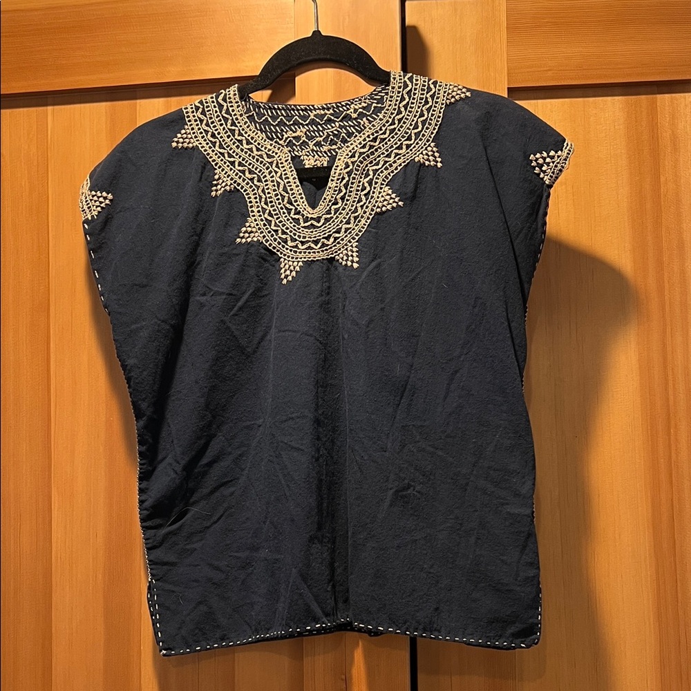 Vintage Navy Hand Embroidered Women's Top